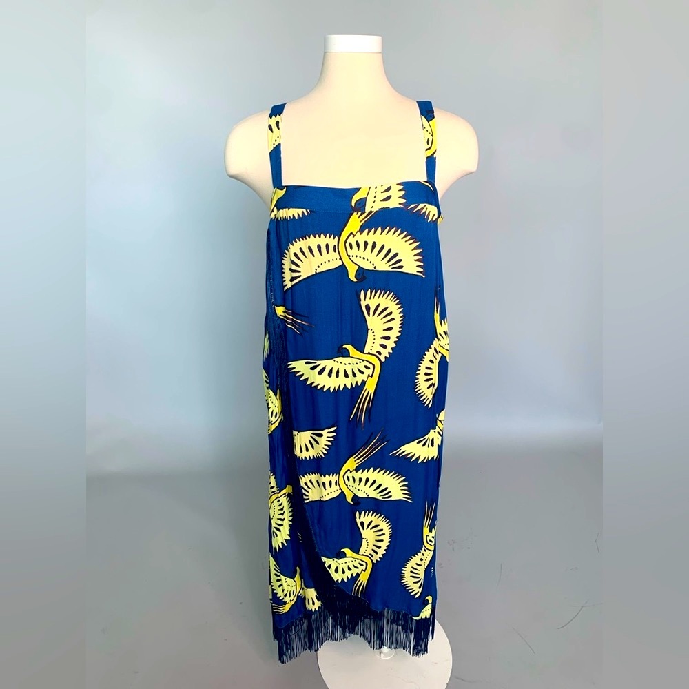 Blue & Yellow Midi Dress with Fringe